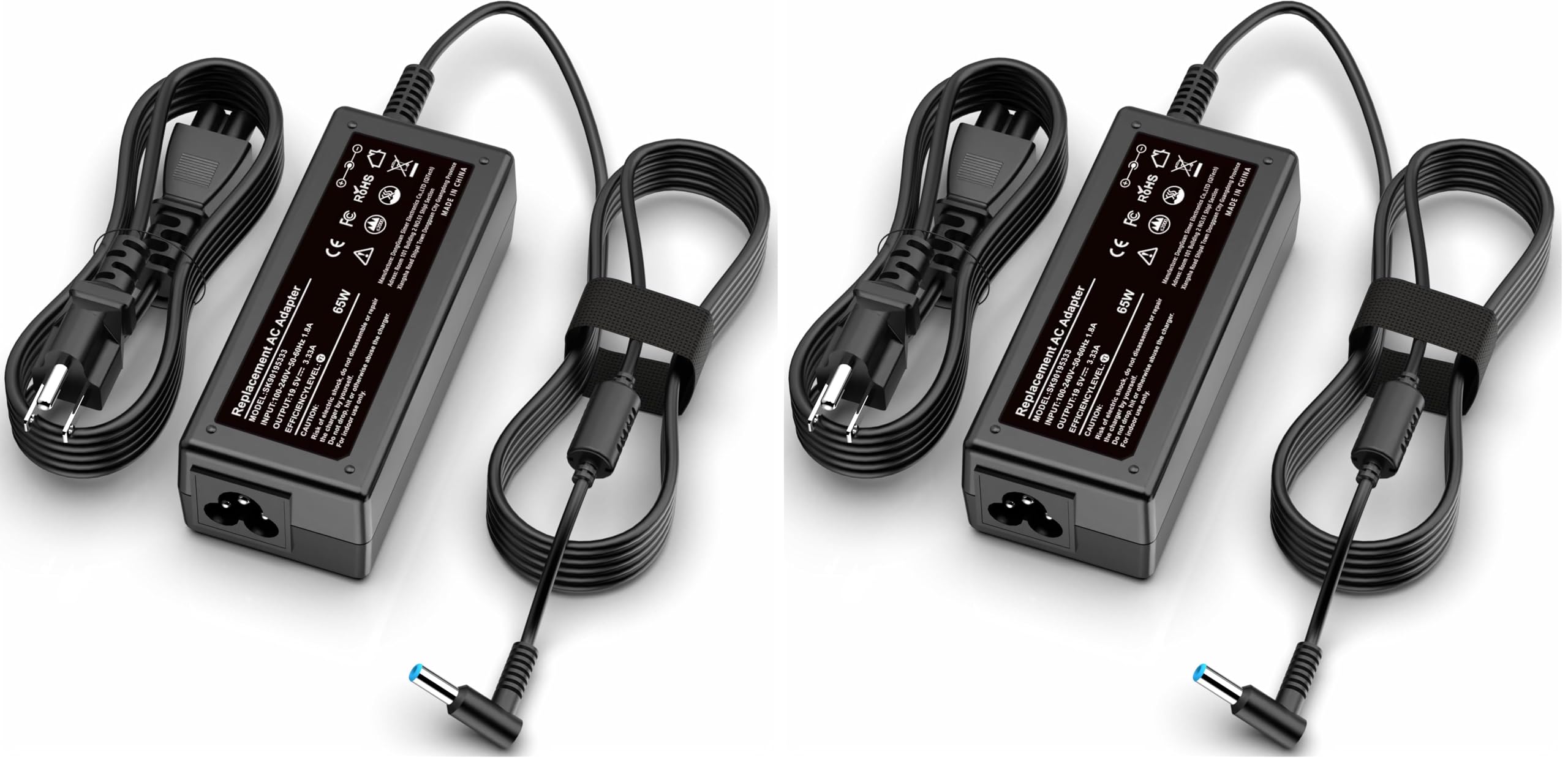 PIOEVTKA Replacement for HP Laptop Charger 65W 45W Computer Charger Smart Blue Tip Power Adapter (Pack of 2)