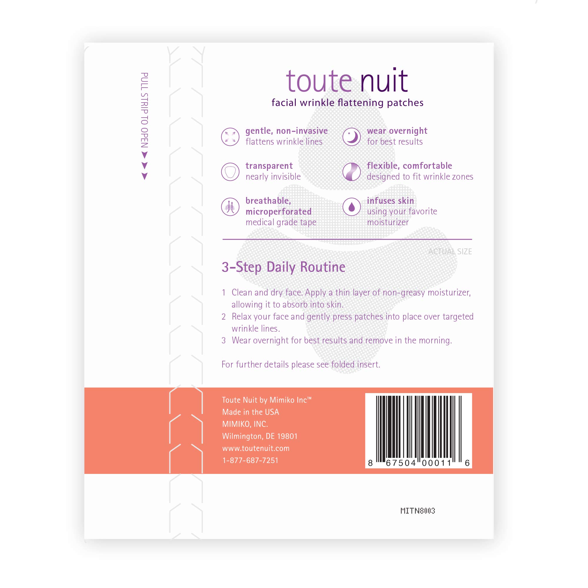 Toute Nuit Wrinkle Patches – Trial Pack – Face Tape for Forehead, Eyes & Mouth – Hypoallergenic Anti Wrinkle Patches – 54 Count, Made in USA