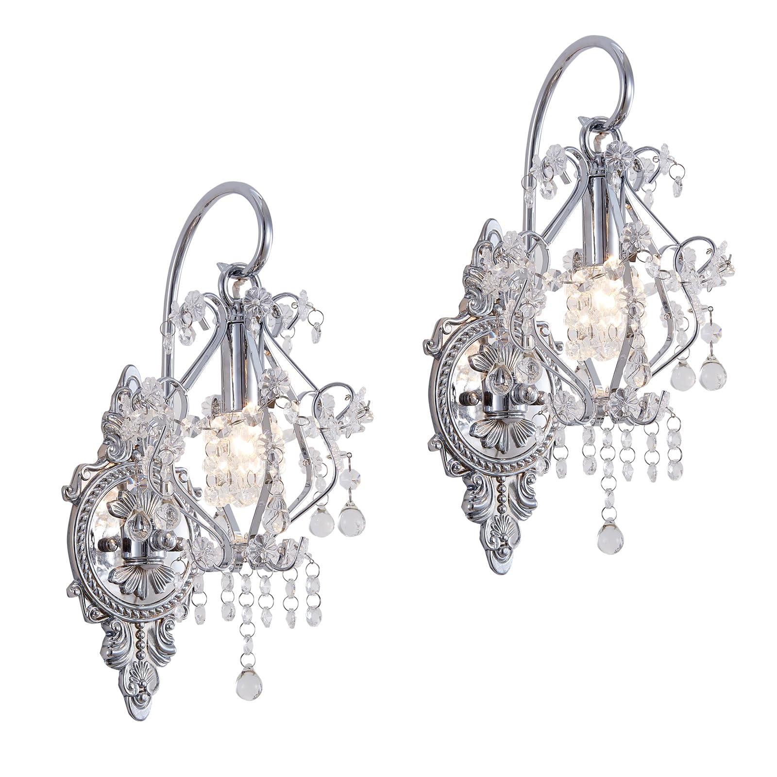 Photo 1 of Fetason Silver Crystal Vintage Wall Sconces Set of 2 Indoor Hardwired Wall Light Fixture, Modern Wall Mount Lamp Light for Bedroom Living Room Bathroom Vanity Light Hallway Light Fixture Decor LED E12