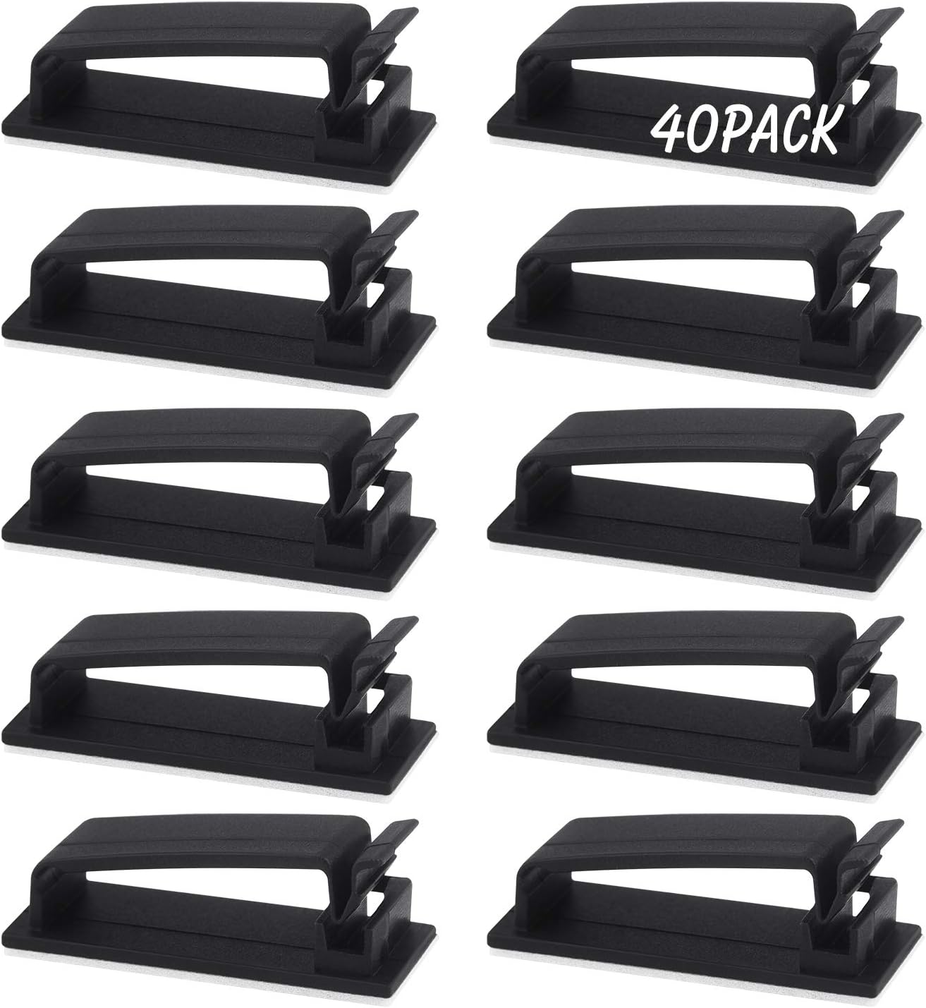 TUPARKA 40 Pack Self Adhesive Cable Clips Organizer for Car Office and Home, Black, 4.5Cm X 1.9Cm (1.77Inch X 0.75Inch)