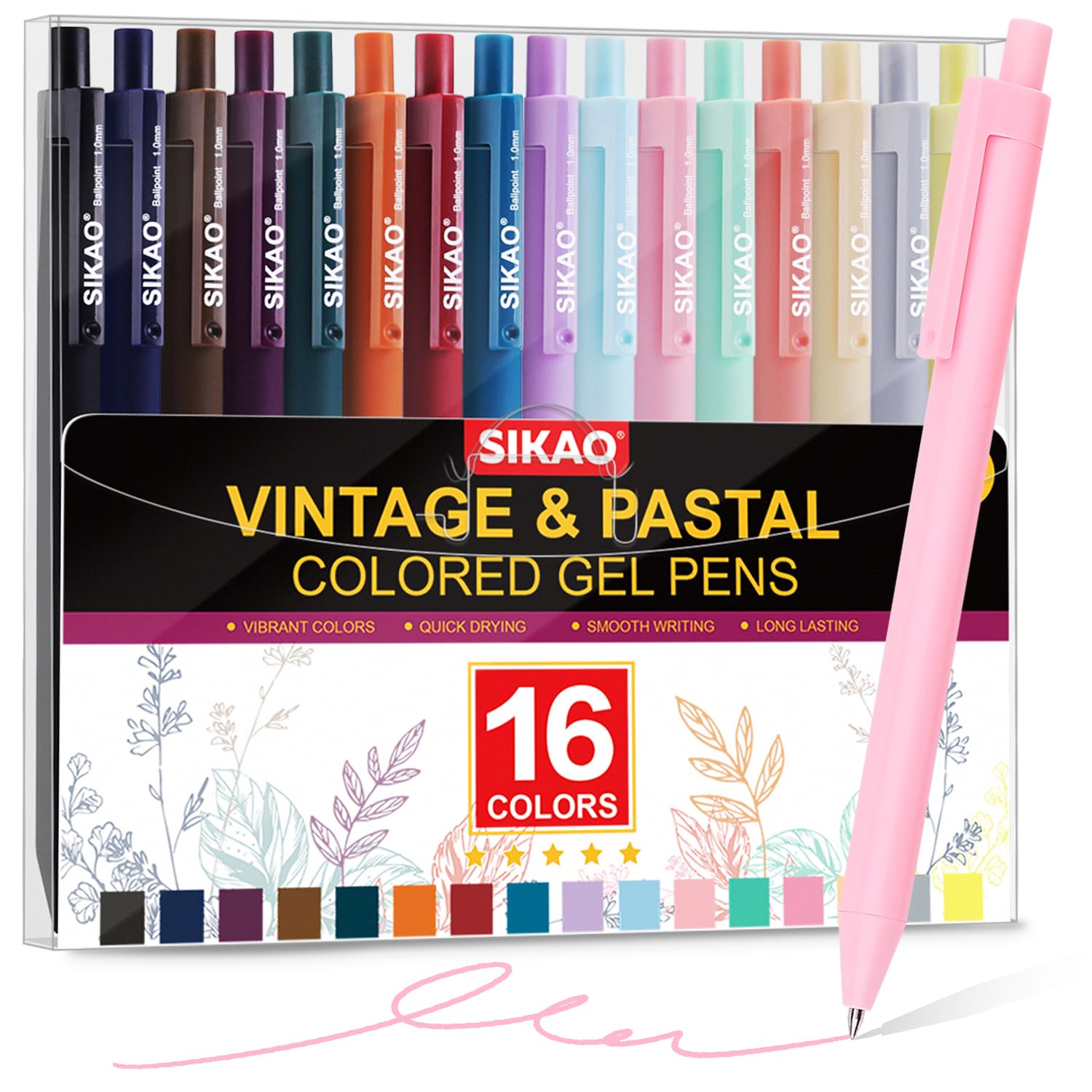 Sikao 8 Colored Gel Pens With Cool Matte Finish, Aesthetic and Cute Pens With Smooth Writing For Journaling And Bible Note Taking No Bleed Through, Drawing Pens (COMPOSITE 16 Colors)