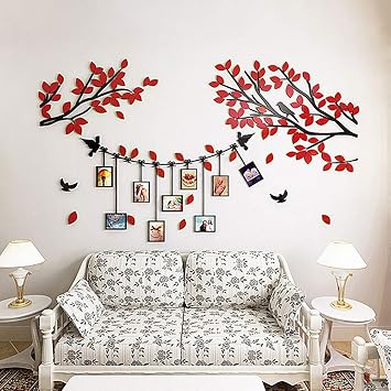 Ammybeddings Wandaufkleber Dekorativer 3d Stereo Wandsticker Schwarz Rosa Baum Vogel Blatt Wandtattoo Foto Rahmen Kinderzimmer Wohnzimmer Diy Amazon De Baumarkt