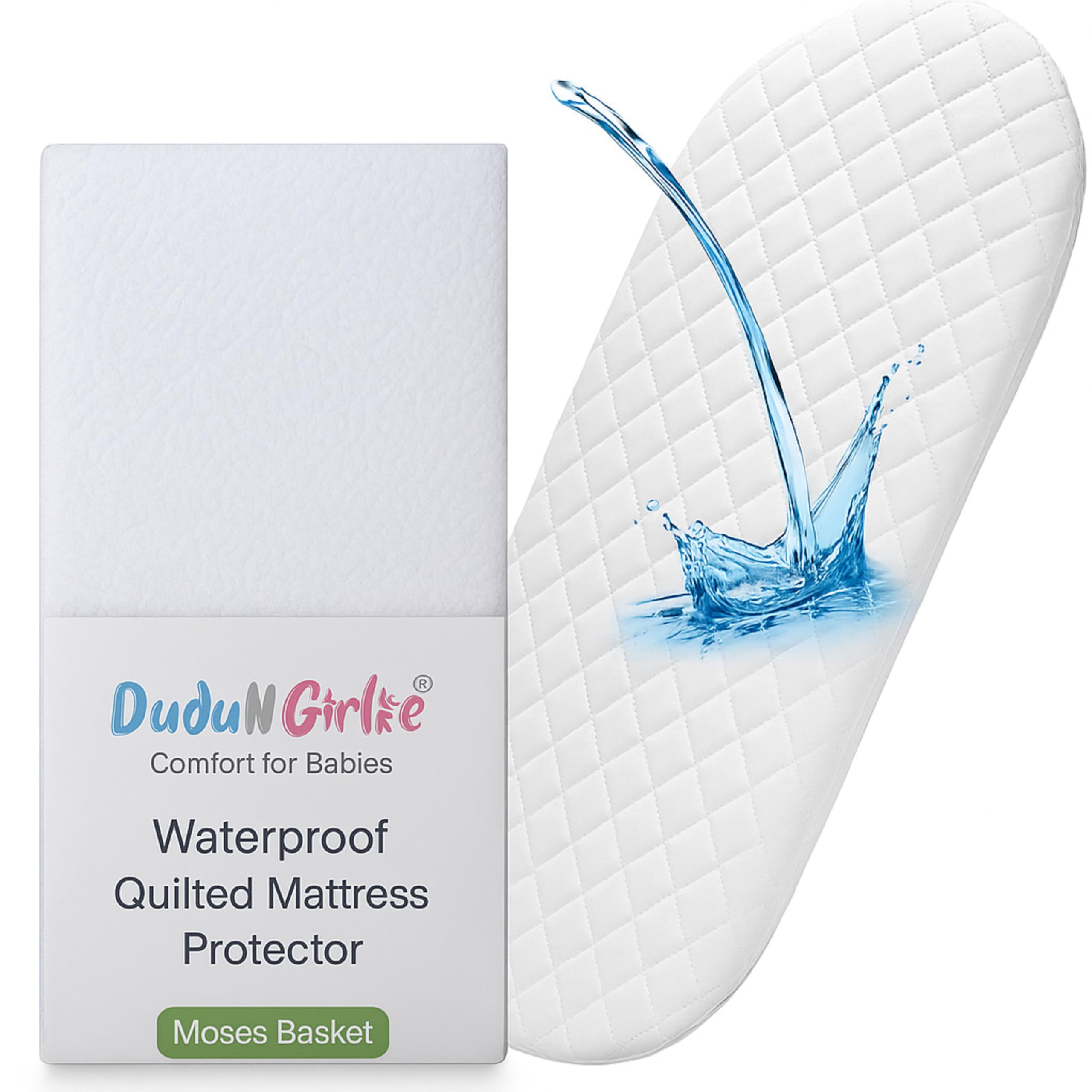 DUDU N GIRLIE Moses Basket Quilted Waterproof Mattress Protector Fitted Mattress Protector's. White