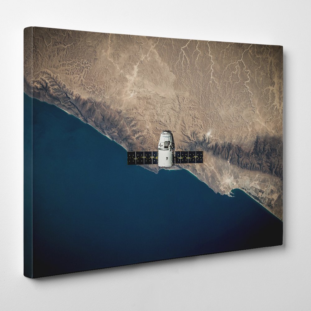 Big Art Shop - SpaceX CRS-8 Dragon - Framed Canvas Art Print Space X space ISS station astronaut NASA, 30x20 inches/ 76x51x1.8 cm