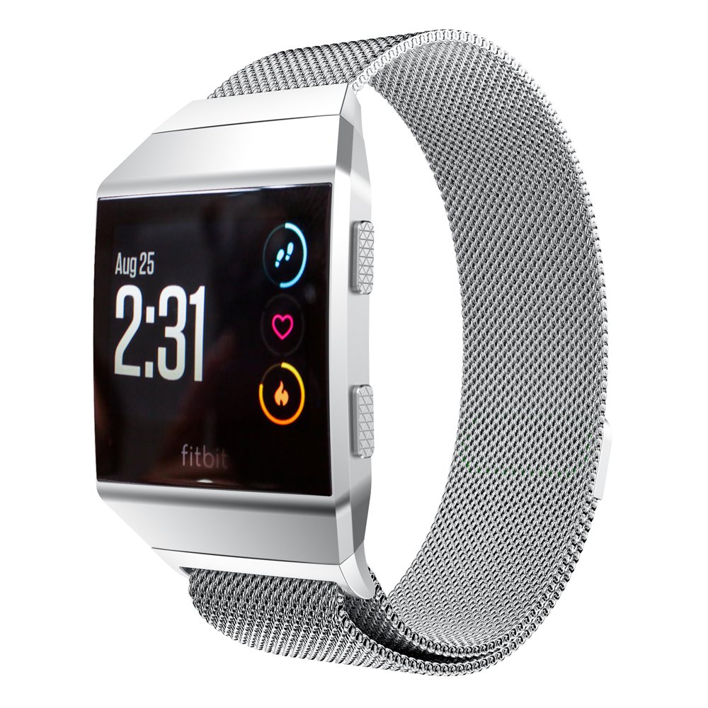 Fitbit Ionic Bands, BOCOL Stainless Steel Milanese Loop Metal Replacement Band with Unique Magnet Lock Accessories for Fitbit Ionic Small Large (Silver/Large)