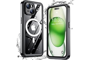 Justcool for iPhone 15 Plus Case Waterproof,Built-in 9H Tempered Glass Camera Lens & Screen Protection [Built-in Magnetic Ring][IP68 Waterproof][14FT Military Dropproof] Rugged Case, Black/Clear