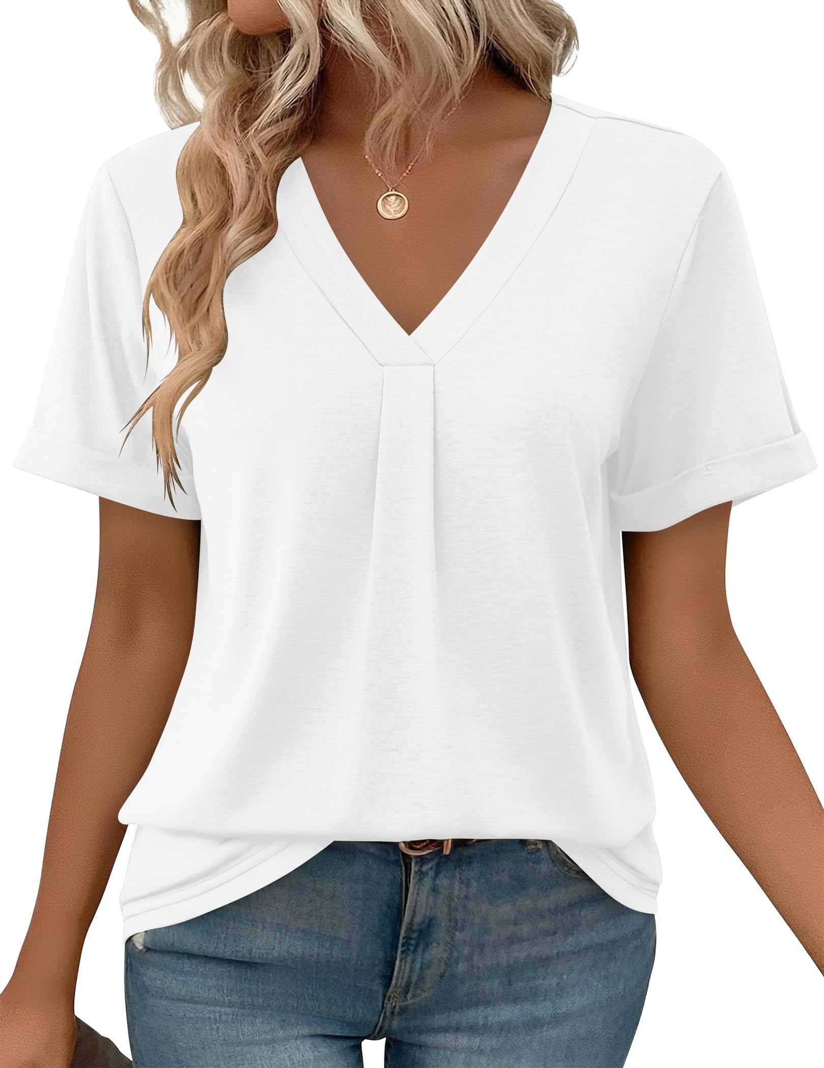 Zeagoo Womens Tops Short Sleeve Blouses V Neck Dressy Casual Tee Shirts | Summer Spring Beach Vacation Outfits Ladys Business