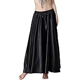 MUNAFIE Belly Dance Skirt Satin Split Side Long Skirts for Women