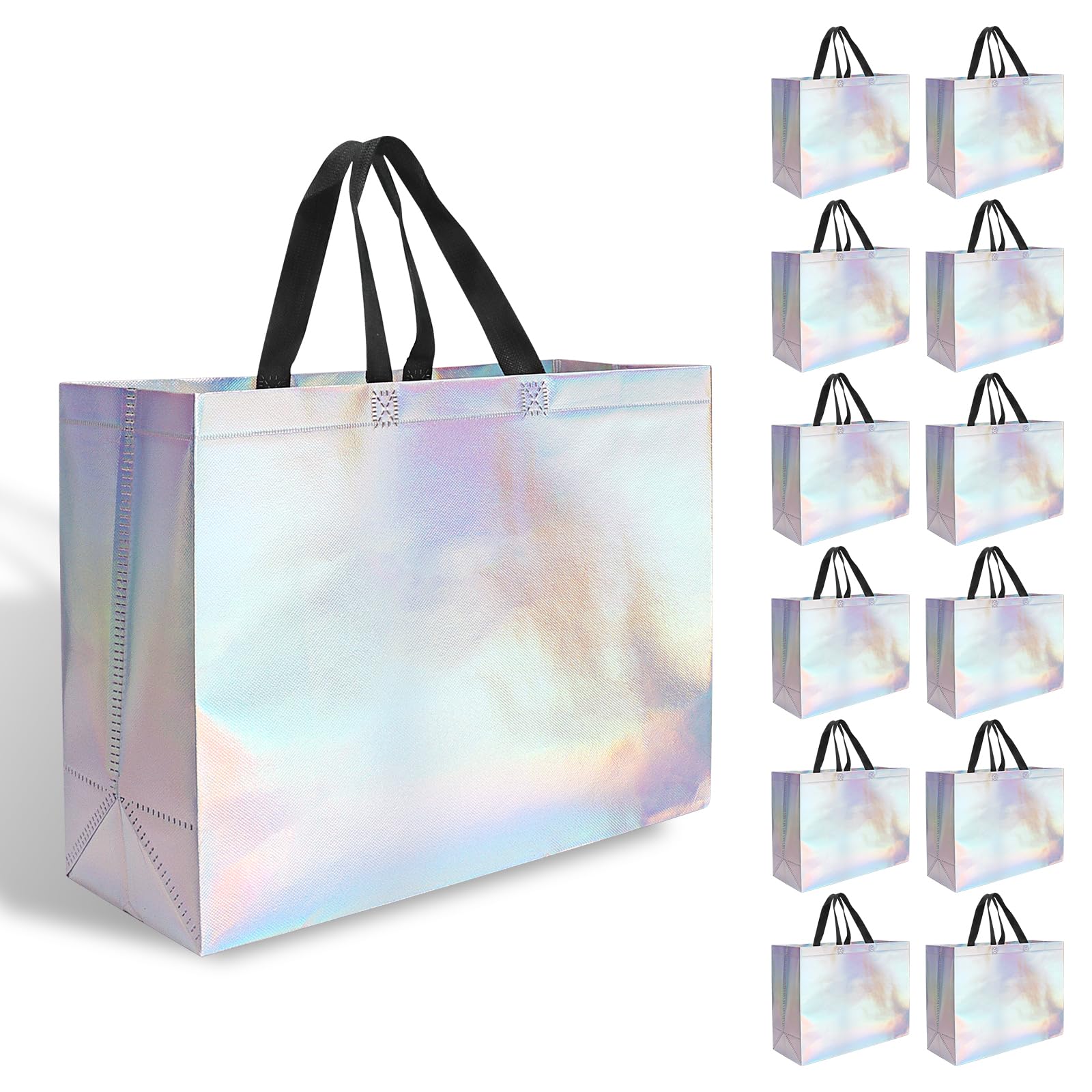 Photo 1 of ?12-Pack Shiny Color? Reusable Gift Bags with Handles, Bulk Goodie Bags for Easter, Baby Shower,Kids Birthday, Party Favors, Wedding, Holiday Goodie | 16x6x12 Inches | 12 Premium Shiny Color Bag | Eco-Friendly