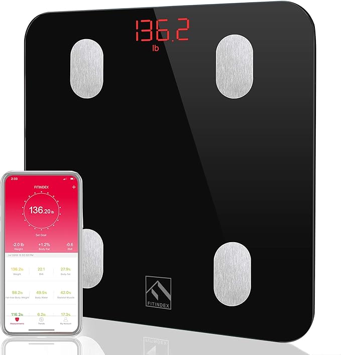FITINDEX Bluetooth Body Fat Scale, Smart Bathroom Weight Scale Body