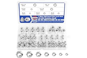 JORREP Lock Nuts, 150Pcs Hex Locknuts Assortment Kit, 304 Stainless Steel SAE Nylon Insert Lock Nuts Kit, 7 Size-6#32 8#32 10#24 10#32 5/16"-18 3/8"-16 1/4"-20 Hex Nut & Locknuts Set for Industrial & Home