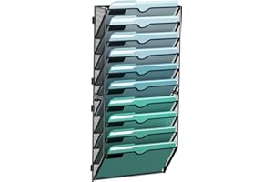 SUPEASY 10-Tier Wall File Organizer, Hanging Wall Files for Papers, Folders, Magazines, Wall Organizer for Clipboard, Assembly Needed, Black