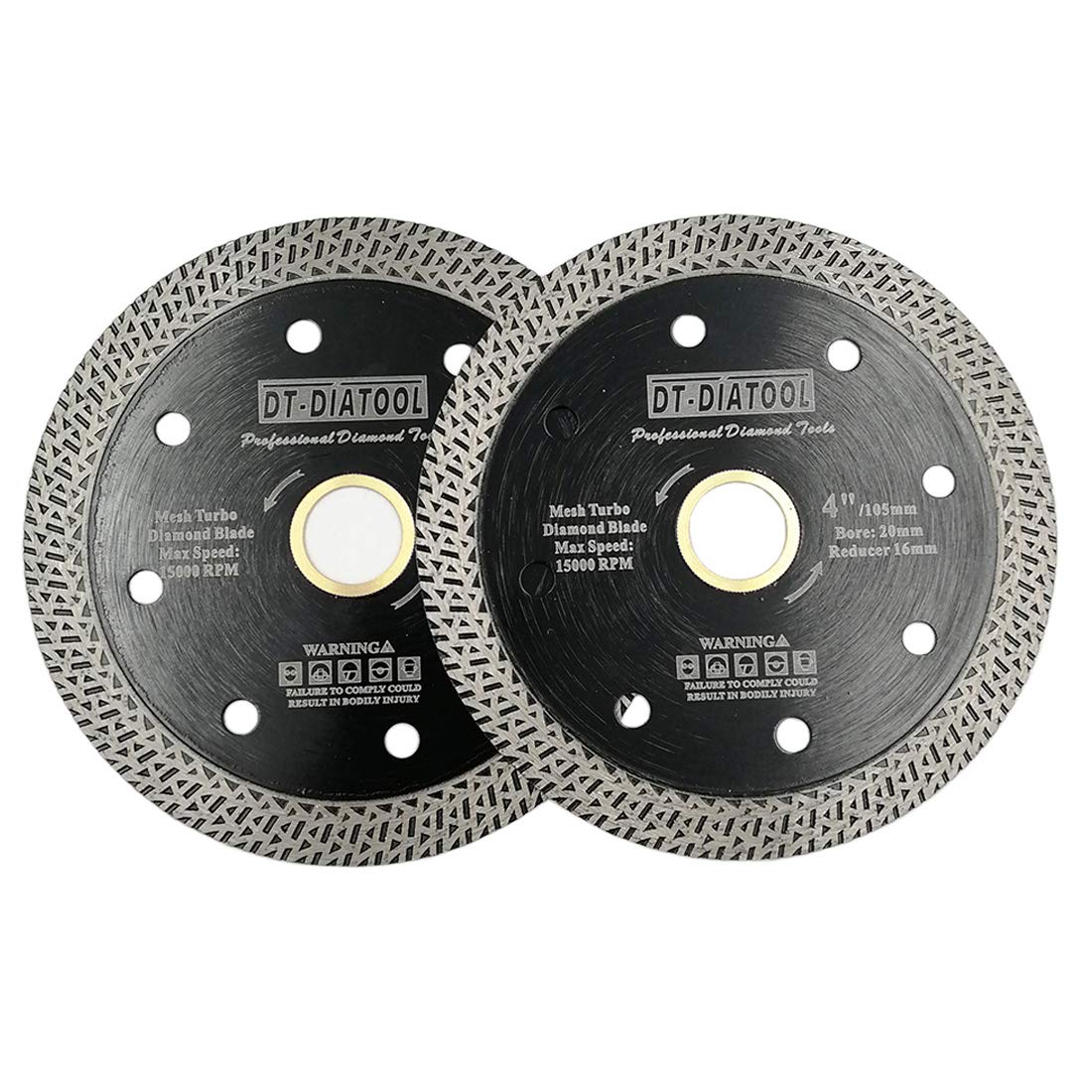 DT-DIATOOL Diamond Cutting Discs 2pcs 105mm Granite Discs with Mesh Turbo for Porcelain Tile Marble Ceramic Granite