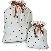 Gather & Knot Drawstring Gift Bags | 20" Large 12" Small | Premium Canvas | Gender Neutral Reusable Fabric Wrap for Wedding, Anniversary, Baby Shower or Birthdays | Heart