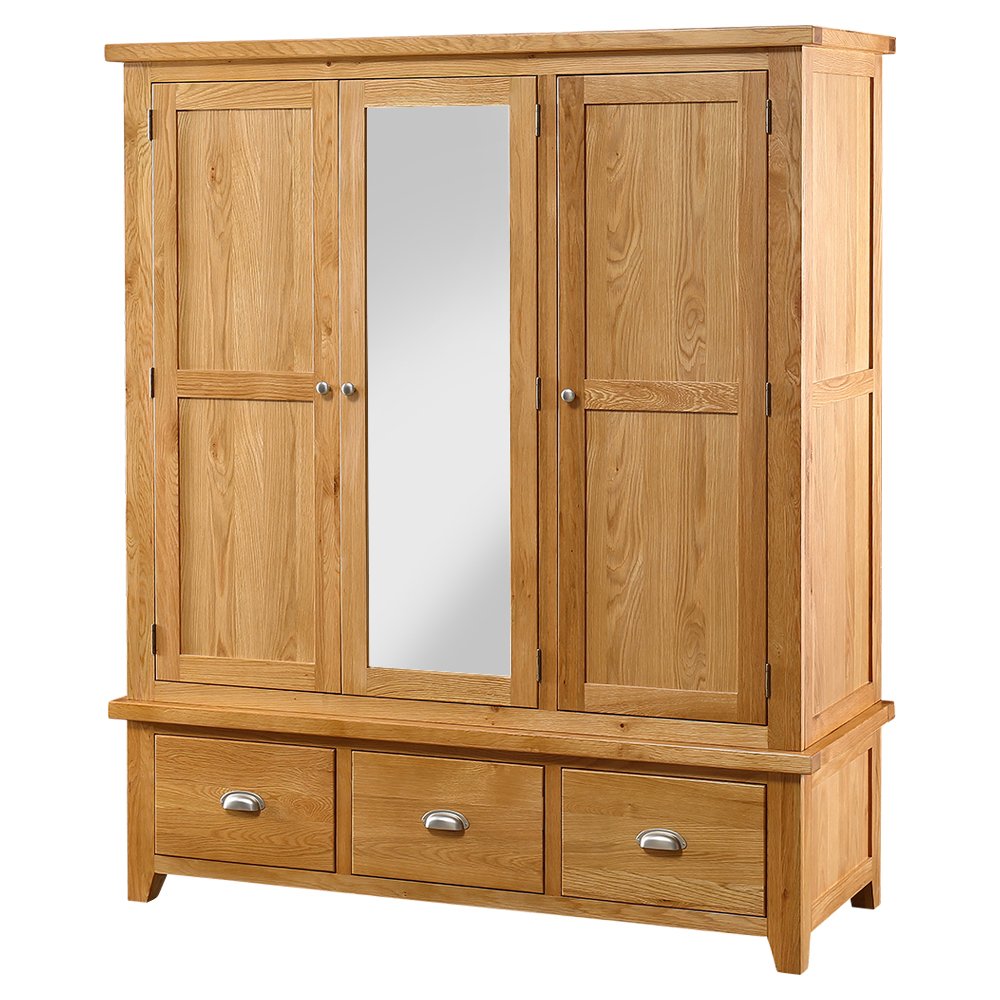The Furniture Market Cheshire Oak Triple 3 Door Mirrored Wardrobe