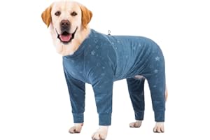 YEAPEETO Dog Coats Autumn Winter Jumpsuit for Large Medium Dogs, Warmer Recovery Suit Polar Fleece Dog Bodysuit Lightweight Pajamas Pullover Stretchy Onesie Four-Legged Cold Weather Clothes(4XL, Blue)