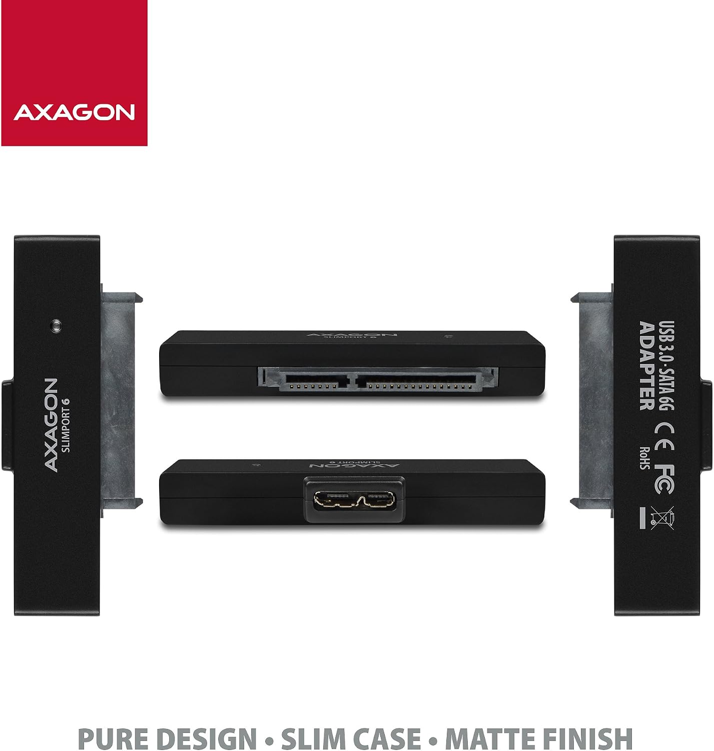 AXAGON ADSA-1S6 SLIMPort6 Adapter, USB 3.0, 2,5" SSD/HDD, SATA 6G - mit Case, Black - Image 4