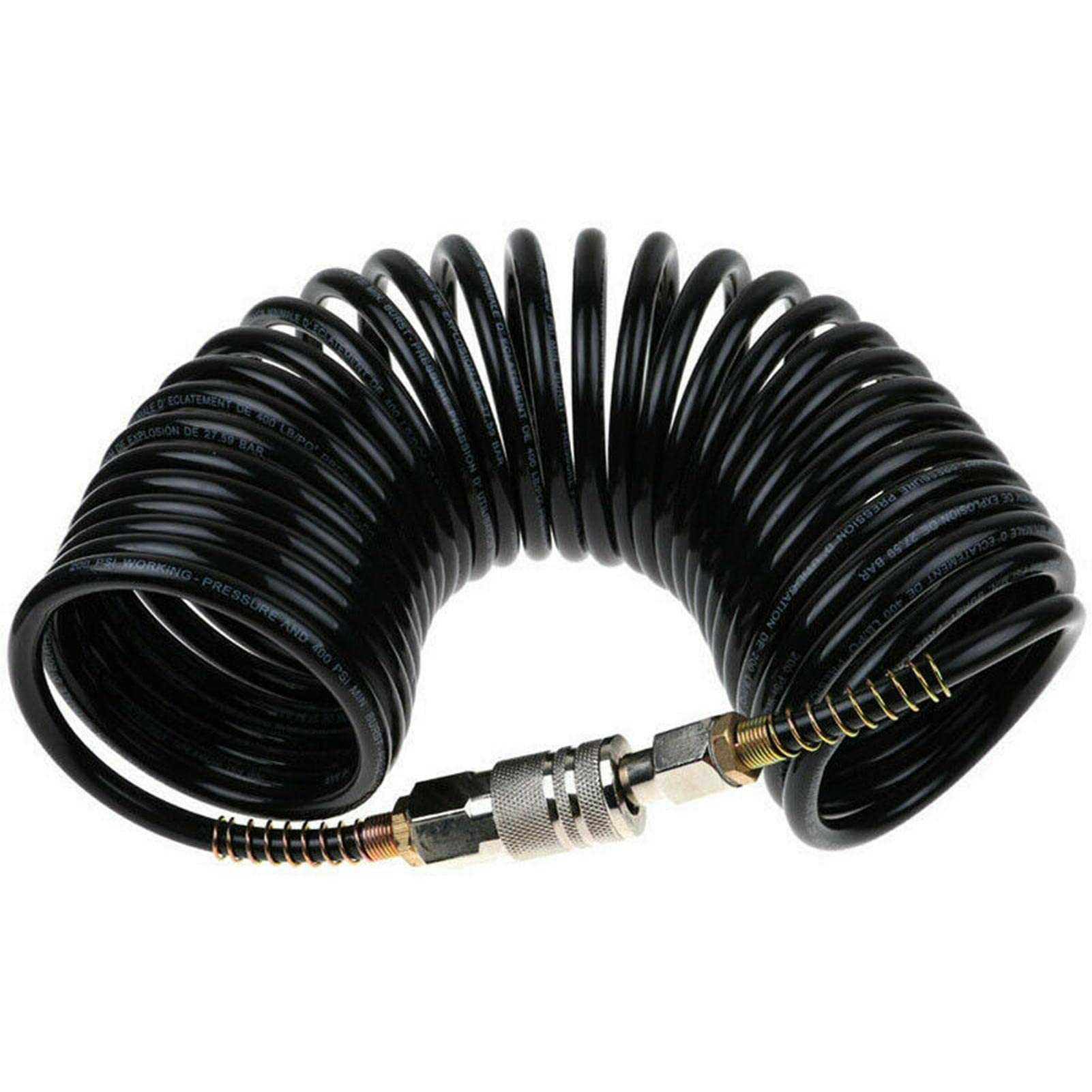 Photo 1 of 25ft Air Compressor Hose with Bend Restrictor and 1/4 Quick Coupler - Coiled Flexible Air Hose with Solid Copper Connectors