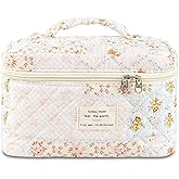 GISMTR Makeup Bag, Floral Quilted Cosmetic Bag, Large Travel Aesthetic Make up Bag, Cute Coquette Toiletry Bag for Women Girls