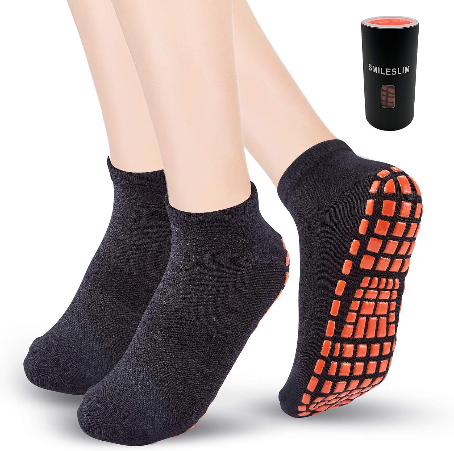 SMILESLIM Non Slip Yoga Socks for Adults Man Women Ideal Yoga Pilates Barre Trampoline Anti-skid socks (2pairs): Clothing