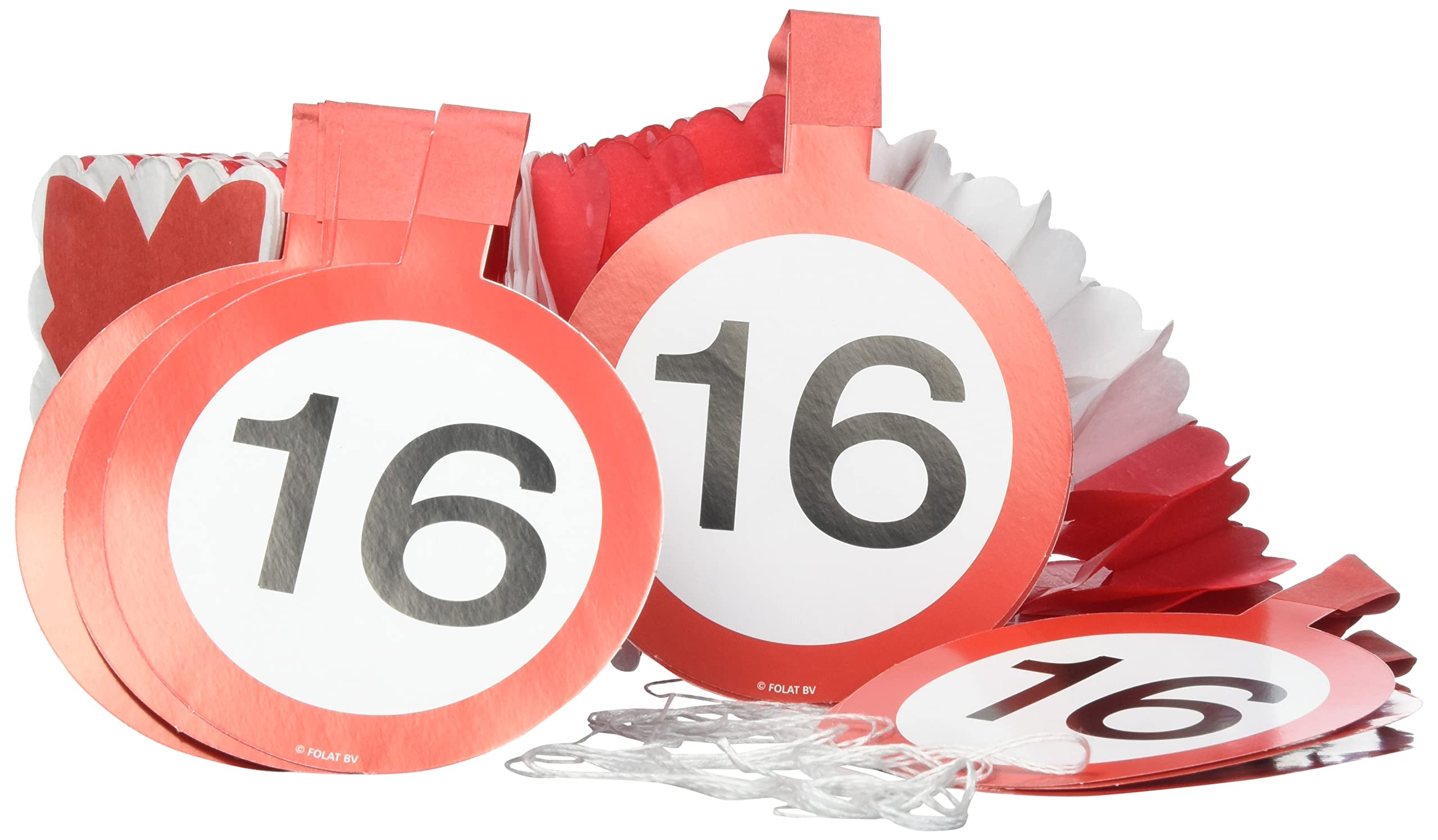 Folat 05215 16th Birthday Traffic Sign Garland with Hangers, Multi Colors, Zahl 16
