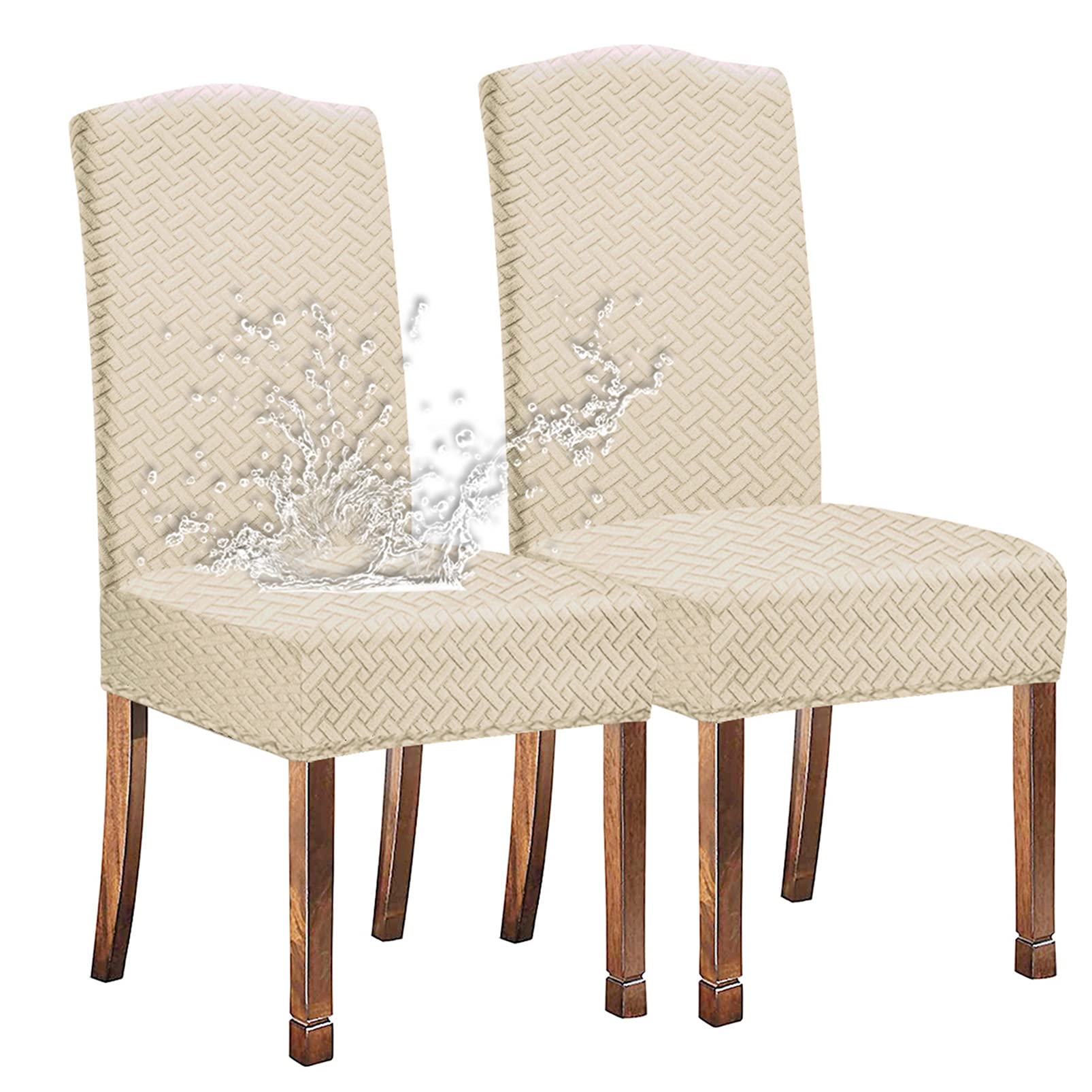KELUINA Stretch Water-Repellent Twill Jacquard Dining Room Chair Covers Home Decor,Chair Covers for Dining Room Chairs Restaurant Hotel Ceremony (Cream White,2 Pieces)