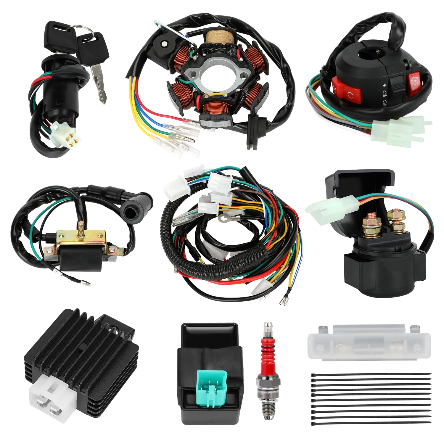 Photo 1 of SHIQINHA Complete Wiring Harness Kit Compatible with Tao tao Coolster 125cc 110cc Chinese ATV Quad 4 Wheeler 4 Stroke Parts with Ignition Coil Stator CDI Box Starter Relay Solenoid Voltage Regulator