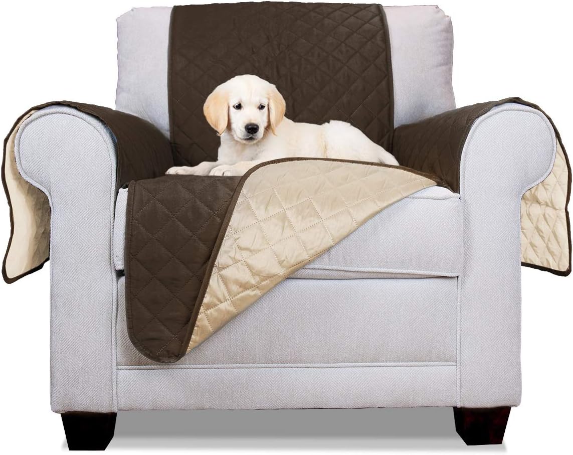 Furhaven Water-Resistant & Reversible Chair Cover Protector for Dogs, Cats, & Children - Two-Tone Pinsonic Quilted Living Room Furniture Cover - Espresso/Clay, Chair