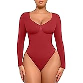 FeelinGirl Women's Long Sleeve Shapewear Bodysuit for Tummy Control Seamless Body Suits Thong V Neck Going Out Tops