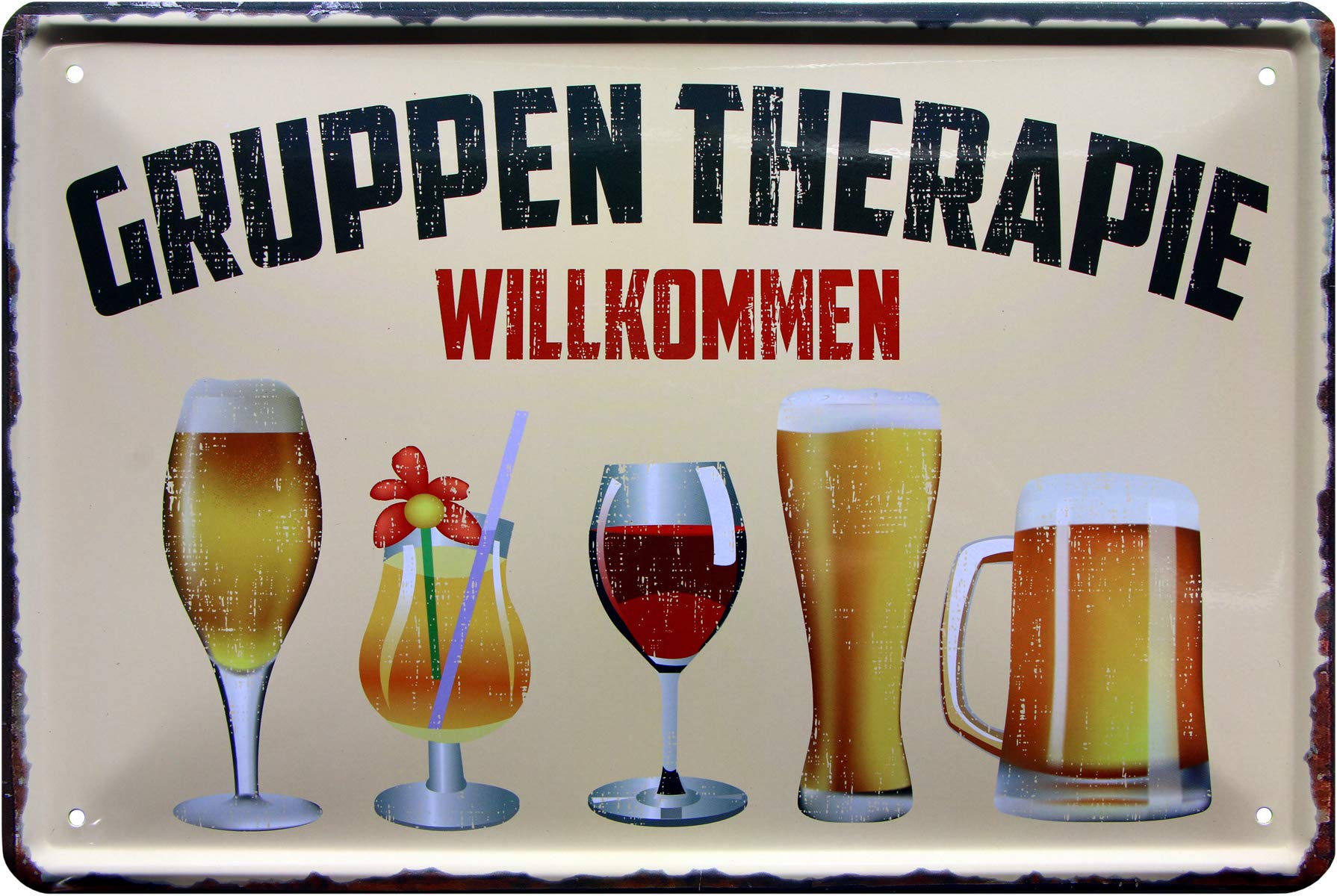 1177 Tin Sign with Group Therapy Alcoholics Wine Beer Design 20 x 30 cm
