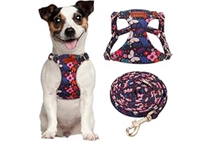 CHEDE No Pull Floral Pattern Dog Harness- Lightweight and Soft Dog Harness, Adjustable Small Dog Harness and Leash Set, with Dog Leash, Suitable for Puppy Small and Medium-Sized Dog