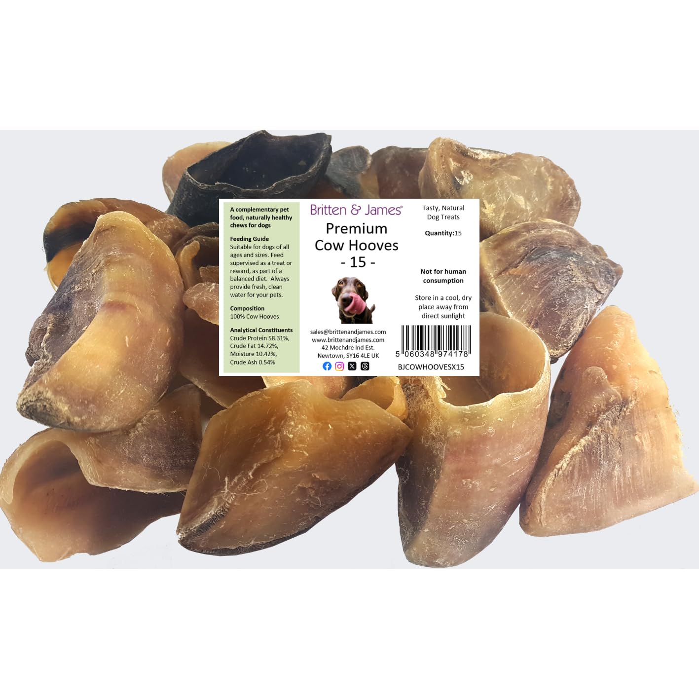 15 Cow Hooves for Dogs by Britten and James. 100% Natural, Grain Free, Long Lasting Dog Chews