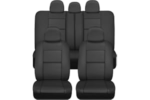 BDk Faux Leather Car Seat Cover Full Set - Front & Rear Split Bench Black Seat Covers For SUV & Truck Seat Covers, Airbag Compatible - Interior Protective Seat Covers for Car Seats & Car Accessories