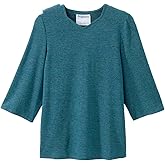 Women’s Open Back Adaptive Diamond Neck Top for Seniors - Super Soft 3/4 Long Sleeve Shirt