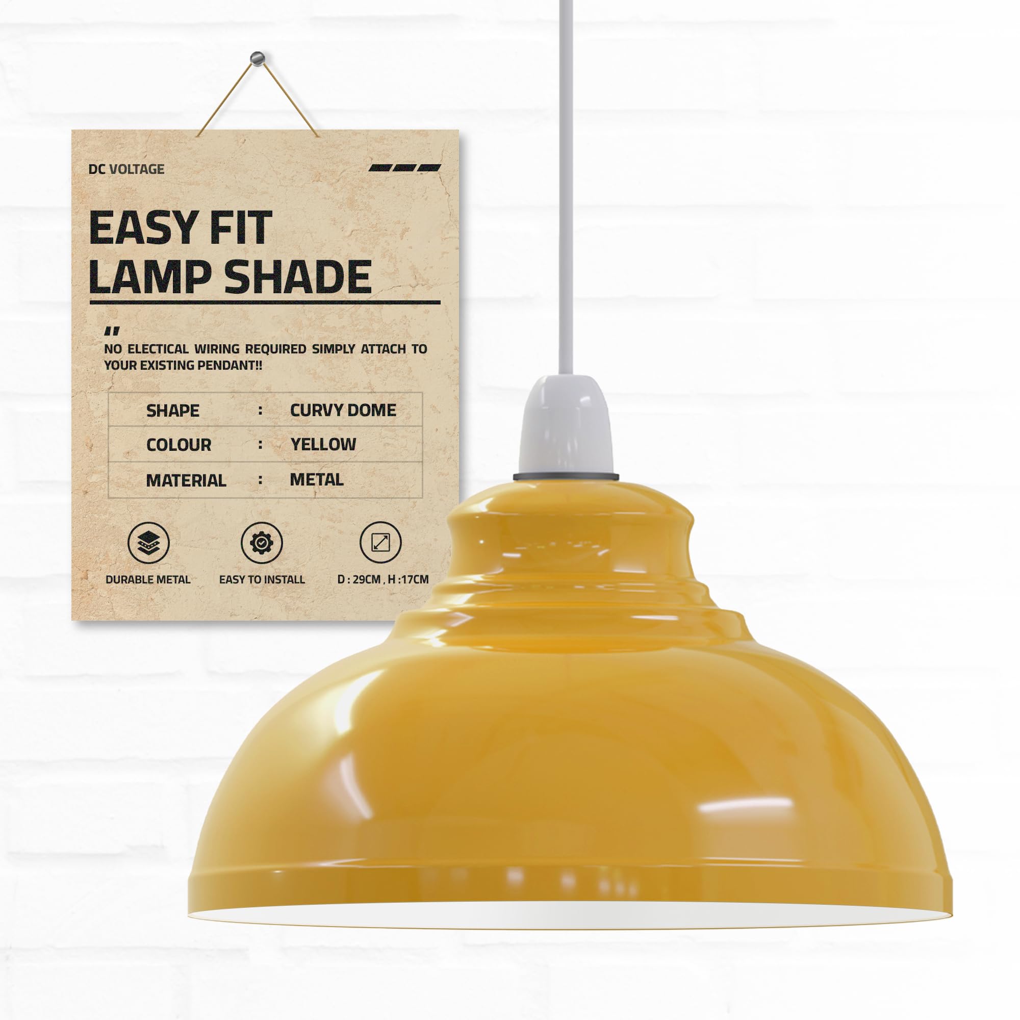 Metal Ceiling Lamp Shade 29cm Easy Fit Pendant Modern Light Shade for Bedroom, Hallway, Office, Restaurant, Industrial Style (Yellow) — image 1