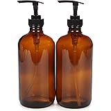 Vivaplex, 2, Large, 16 oz, Empty, Amber Glass Bottles with Black Lotion Pumps