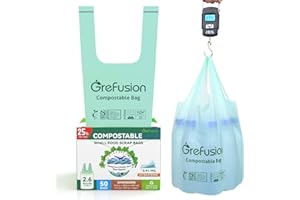 GreFusion Compostable Trash Bags with handle-tie,Garbage Bags, 2.6 Gallon,Food Waste Bags,Small trash bags for compost bin kitchen,Certified by BPI and OK Compost (2.6G-50count)
