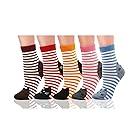 Deer Mum Girl New Fashion Cotton Stripe Socks with Cute Cartoon Cat Pattern 5 Pairs