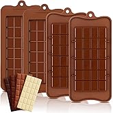 4 Pcs Break-Apart Chocolate Molds, Silicone Candy Bar Molds, Non-Stick Chocolate Bar Molds for Baking, Candy, Protein Energy Bars