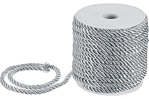 M METERXITY 22 Yards Twisted Rope Trim, 5mm/0.2" Silver Gray Soft Polyester Twisted Silk Rope Cord 3-Ply Decorative Cord for Gift Bag/DIY Crafts/Home Decor/Curtain Tieback