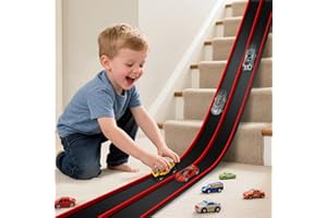 VCSAQ Flexible Race Track Toys for Kids, 15 Ft Flex Tracks Starter Set with Suction Cups - Flexible Car Ramp Track Compatible with Diecast 1/64th Cars, Rolls up Portable Race Tracks