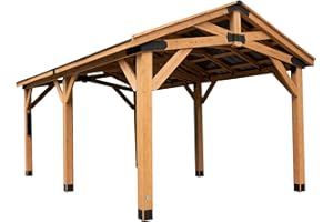 Backyard Discovery Norwood 20ft x 12ft Cedar Wood Outdoor Gazebo Pavilion with Hardtop Galvanized Steel Peak Roof, Snow Suppo