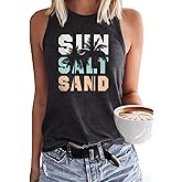 Sun Salt Sand Beach Coconut Tree Tank for Women Summer Casual Sleeveless Vacation Beach Workout Tank Tops