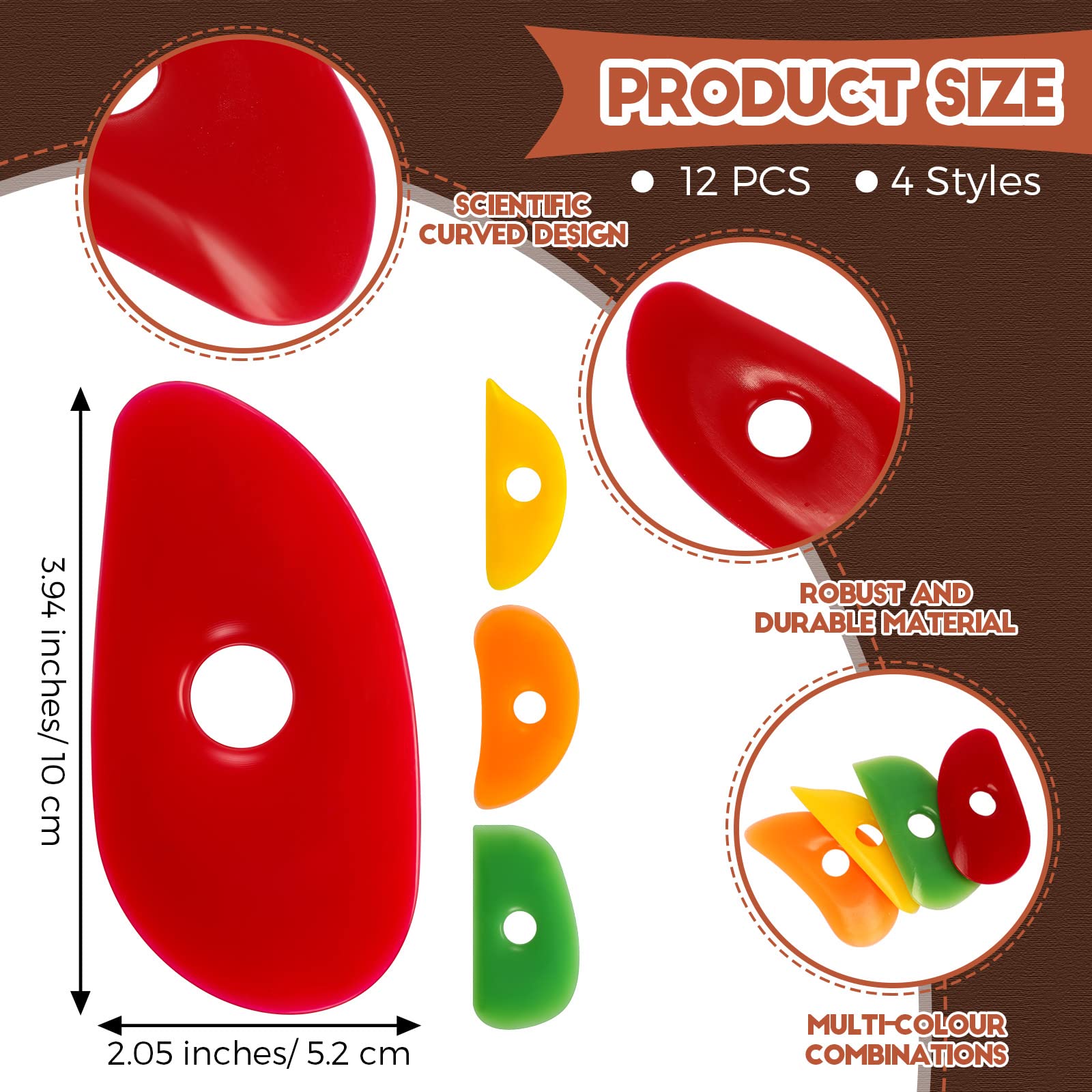 Sherr 12 Pcs Soft Rubber Rib for Pottery Clay Silicone Ceramics Tools Multi Styles Pottery Rubber Clay Ceramic Ribs for DIY Smooths Shapes Sculpting Ceramics Tool(Classic Style,Classic Color)