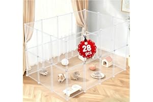 LEICHTEN 28 Panels 16.5" H Small Animal Playpen, Anti-Jump Durable Puppy Play Pen for Rabbits, Kittens, Chicklings, Ducklings & Hamsters DIY Indoor Outdoor Use, Transparent