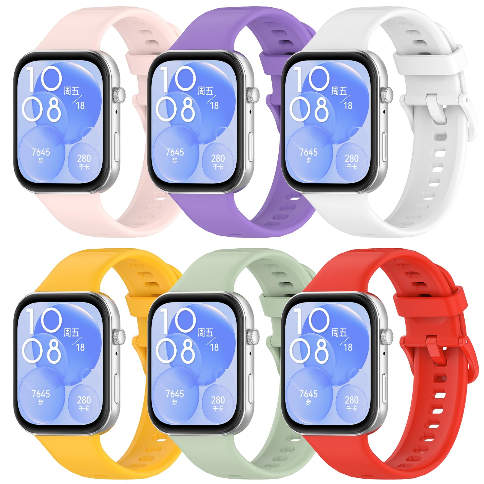 BDIG 6 Pieces Compatible with Huawei Watch Fit 3, Adjustable Silicone Replacement Strap for Huawei Watch Fit 3