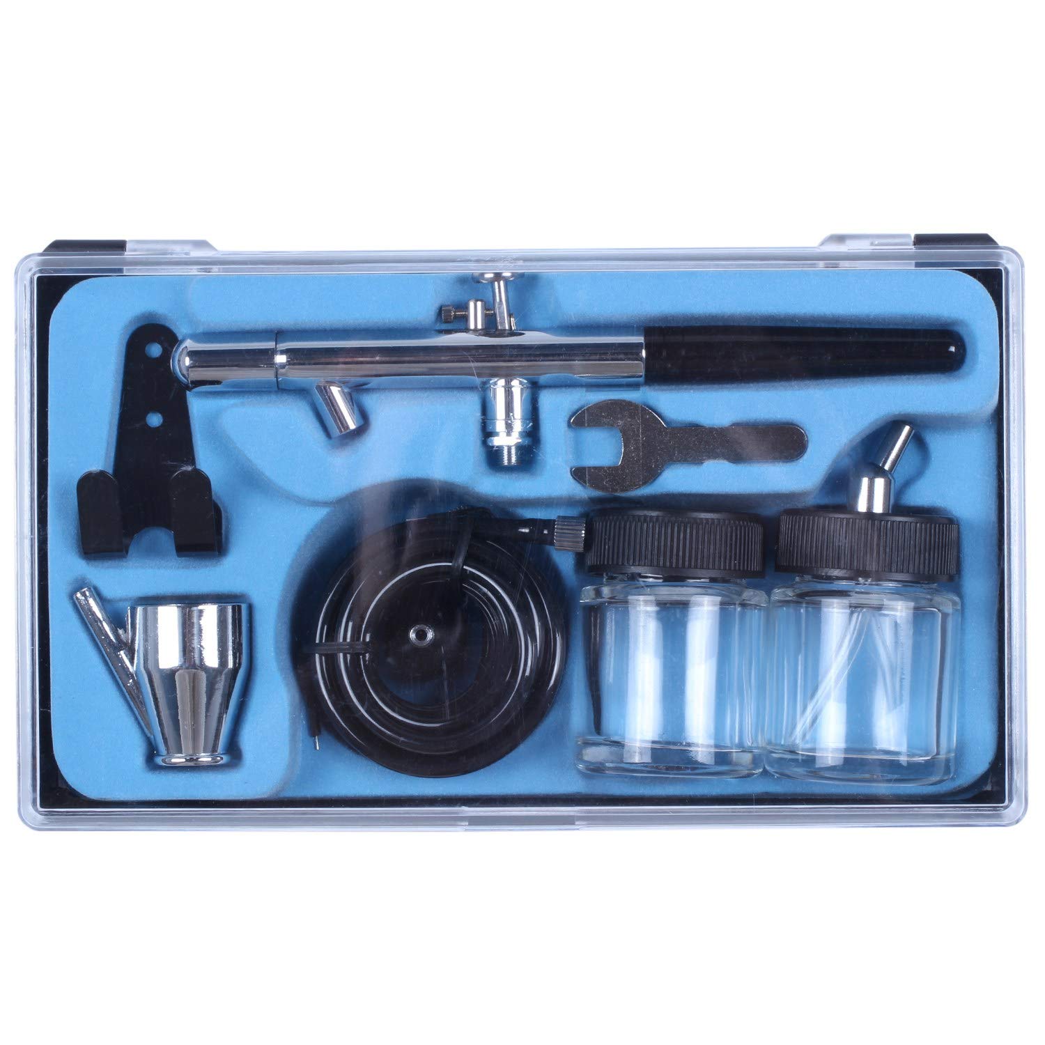 Hopbucan Siphon Feed Dual Action 0.35Mm Airbrush Kit Tool Air Brush for Makeup Cake Art Painting Temporary Body with A Complete Trachea with Double Glasses