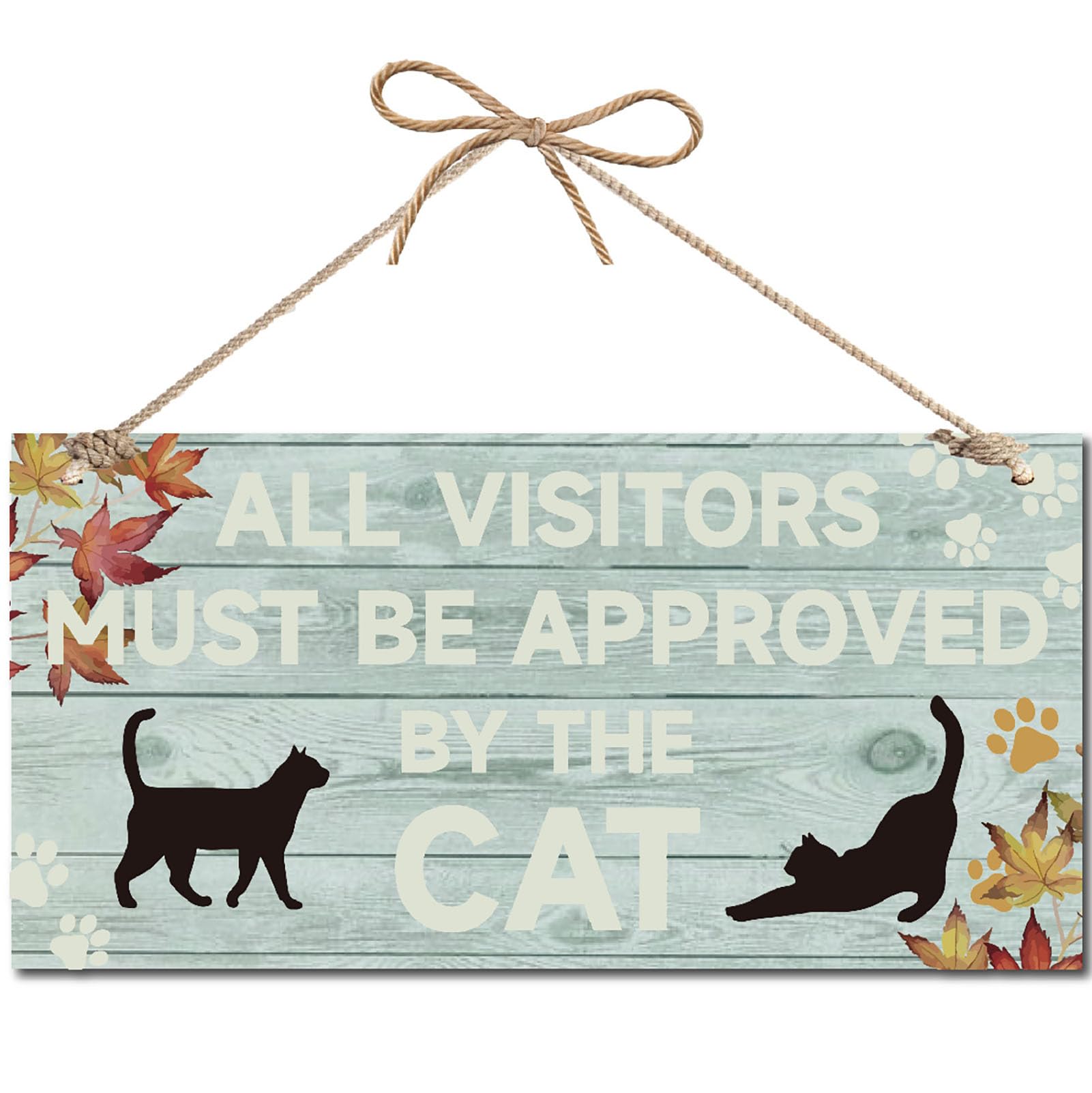 CREATCABIN Black Cat Wooden Hanging Sign Rectangle Wood Sign for Front Door Decor Wooden Plaque Rustic Door Sign Wall Decor for Cat Lover Gifts 12 x 6Inch-All Visitors Must Be Approved By The Cat