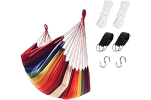 KPX Ourdoor Hanging Hammock Chair – Comfortable Tree Swing Chair Large Size 110X130cm（Without Pillows） - 330 Lbs Weight Capacity (Rainbow)