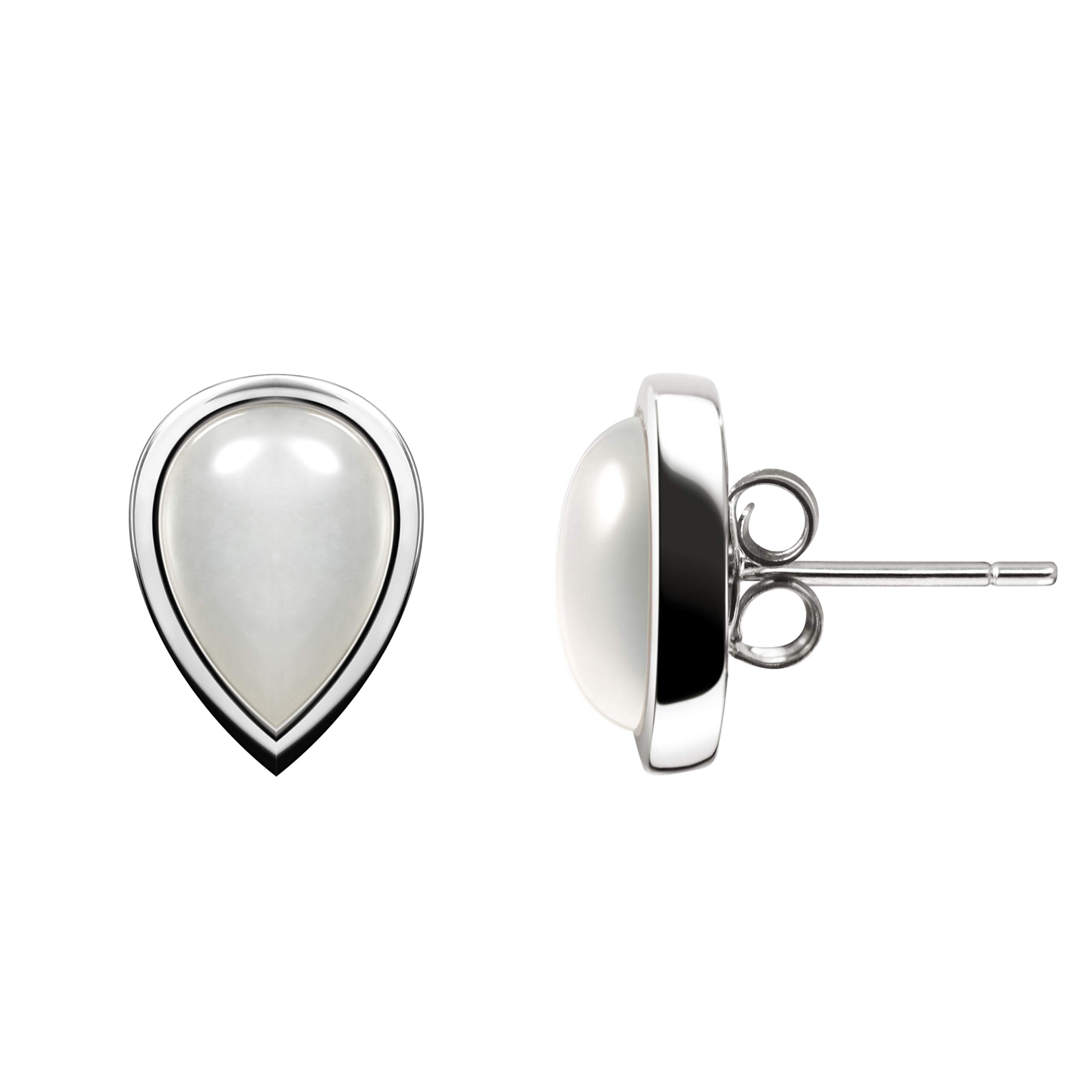 Franki Baker Genuine White Pear Drop Moonstone & Sterling Silver Stud Earring. Grade AAA. Size: 6x8mm